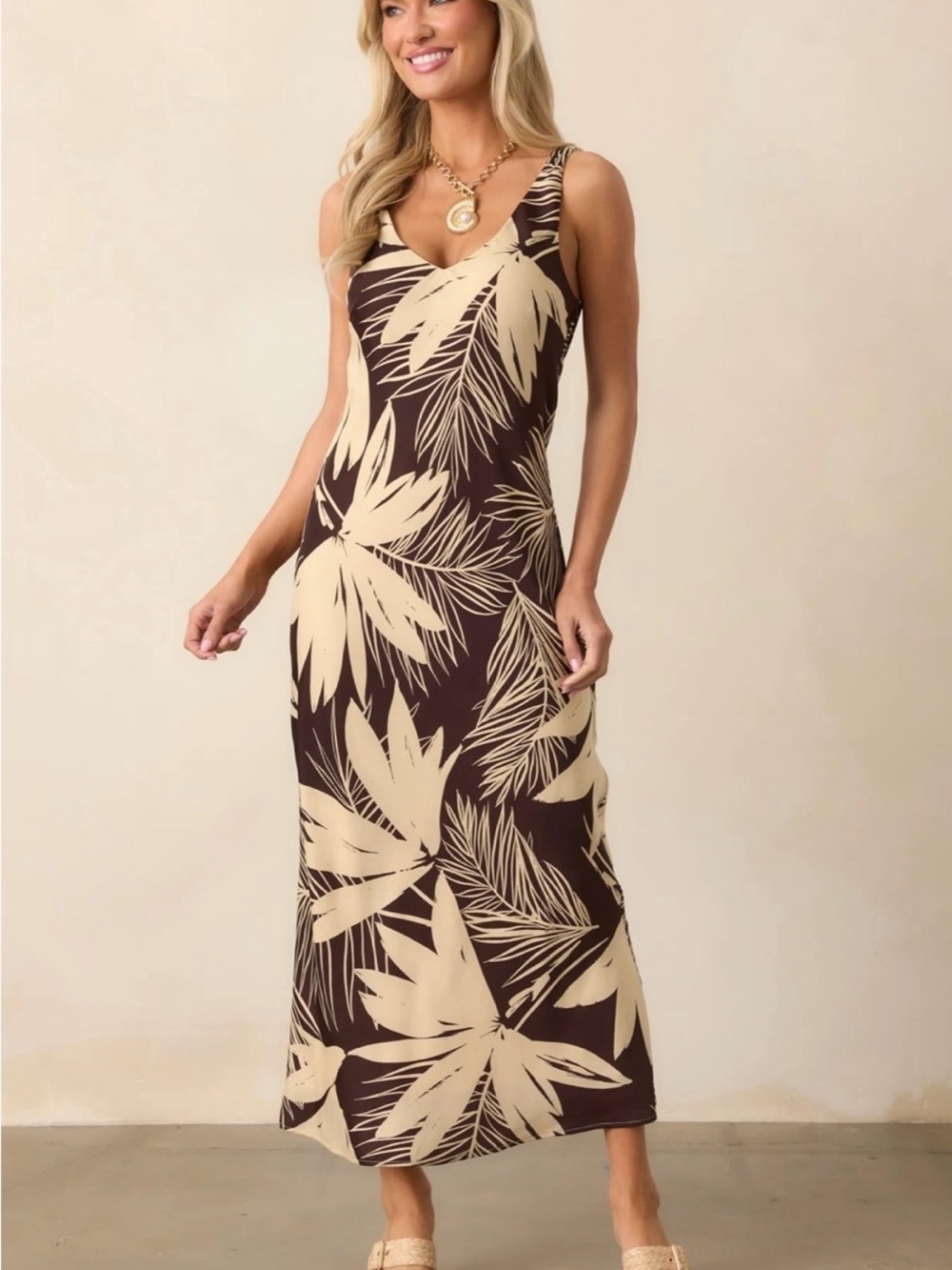 Z Supply Brown & Cream Tropical Print Maxi Dress